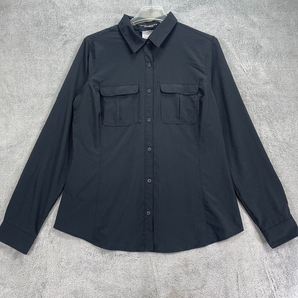Columbia Sportswear Omni Shade Shirt Women Large Black Sun Protection Button Up